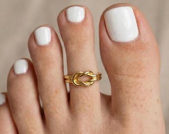 Gold Knot Toe Ring, Adjustable Toe Ring for Women, Dainty Minimalist Foot Jewelry, Love Knot Ring, Summer Beach Jewelry, Gift for Her