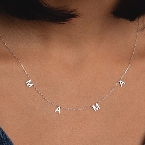 MAMA Letter Necklace, Dainty Custom Letter Necklace, Letter Choker Necklace, Custom Name Necklace, Name Choker Necklace, Christmas Gift