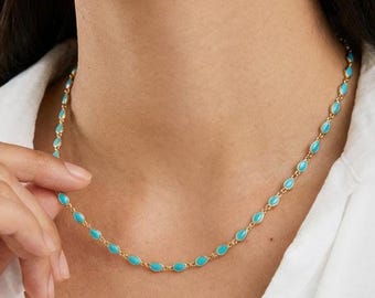 Turquoise Necklace, Dainty Blue Stone Necklace, Gold Turquoise Jewelry, Minimalist Gemstone Necklace, Boho Gift for Her, Summer Jewelry