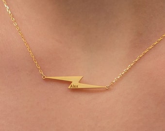 Kendall Toole Lightning Necklace with Name, Personalized Lightning Necklace, Team Number Jewelry, Gift for Mom, Engraved Lightning Necklace