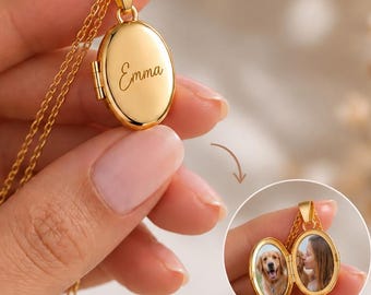 Personalized Photo Locket Necklace Custom Pet Photo Necklace,Dog Memorial Jewelry,Picture Pendant,Pet Loss Gift for Dog Mom, Christmas Gift