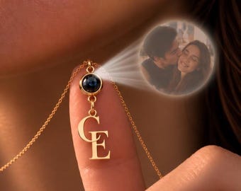 Personalized Projection Necklace, Custom Photo Necklace with Initials, Hidden Picture Necklace, Couple Jewelry, Anniversary Gift for Her