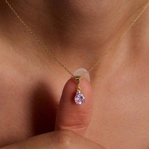 drop birthstone necklace, tiny dangle stone necklace, birthstone pendant, teardrop gemstone necklace, custom christmas gift