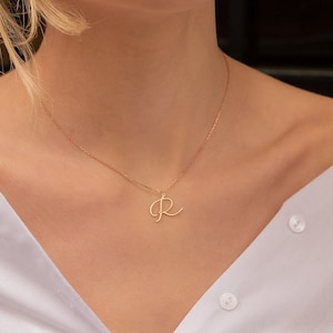 14k Gold Einzel Buchstabe Halskette, Große Buchstabe Halskette, Benutzerdefinierte Gold Anfang Halskette, Geschenk für Sie, Muttertagsgeschenk, Weihnachten für Geschenk