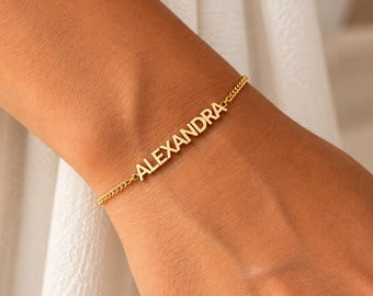 Personalized Bracelet with Name, Thick Chain Bracelet with Engraving, Gold Name Jewelry, Dainty Bracelet for Women, Christmas Gift,