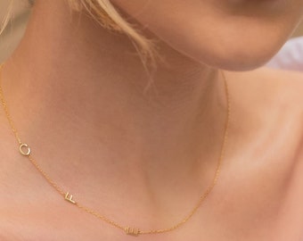 Seitlich erste Halskette, personalisierte Gold Buchstabe Halskette, benutzerdefinierte Buchstaben Halskette, personalisierte Geschenk für Frau, Geschenk für sie