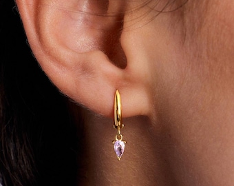 Personalized Birthstone Hoop Earrings Custom Drop Birthstone