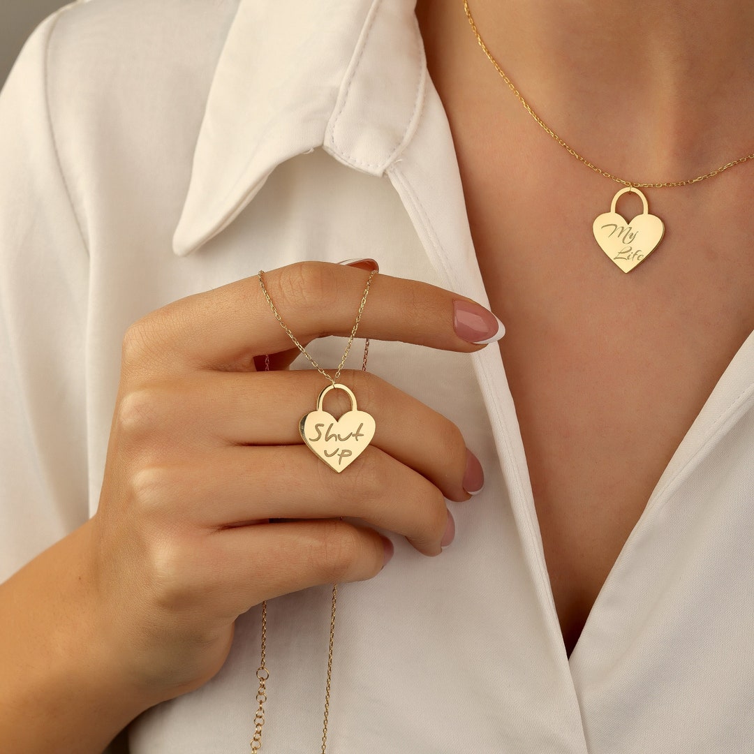 Padlock Name Necklace, Engraved Heart Padlock Name Necklace, Padlock ...