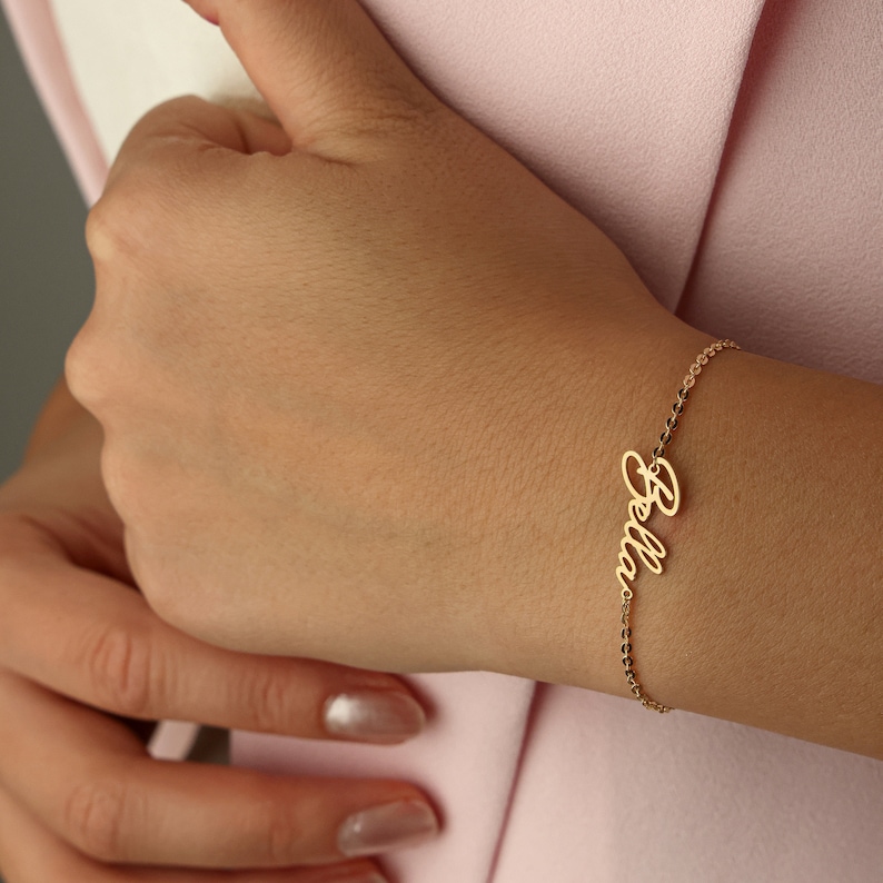 Benutzerdefinierte Name Armband, 18k Gold Typenschild Armband, personalisierter Schmuck, Namen Armband für Baby, Weihnachtsgeschenk Bild 3