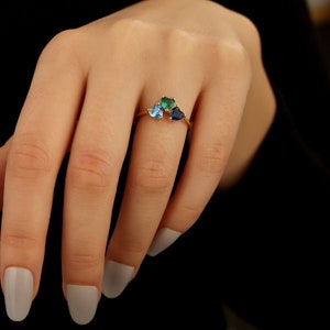 Birthstone Heart Ring, Custom Birthstone Ring, Heart Cluster Ring, Gemstone Ring for Woman, Dainty Birthstone Jewelry image 2