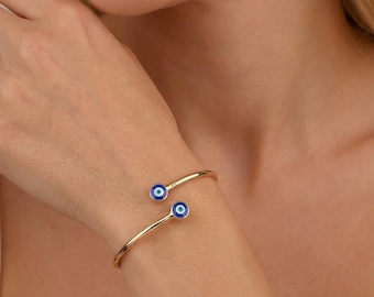 Dainty Adjustable Evil Eye Bracelet, Evil Eye Cuff Bracelet, Protective Evil Eye Bracelet, Gold Evil Eye Bangle,  Christmas Gift