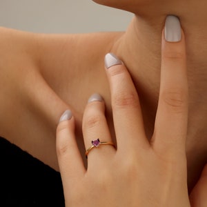 Birthstone Heart Ring, Custom Birthstone Ring, Heart Cluster Ring, Gemstone Ring for Woman, Dainty Birthstone Jewelry image 5