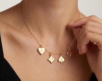 Personalized Playing Card Necklace, Lettered Poker Card Necklace, Playing Card Charm Necklace, Gamer Jewelry, Gift for Girlfriend/Boyfriend