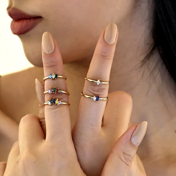Custom Birthstone Marquise Rings Marquise Stone Birthstone Ring Stackable Rings for Mothers Mother s Birthstone Ring Tiny Gemstone Ring Etsy
