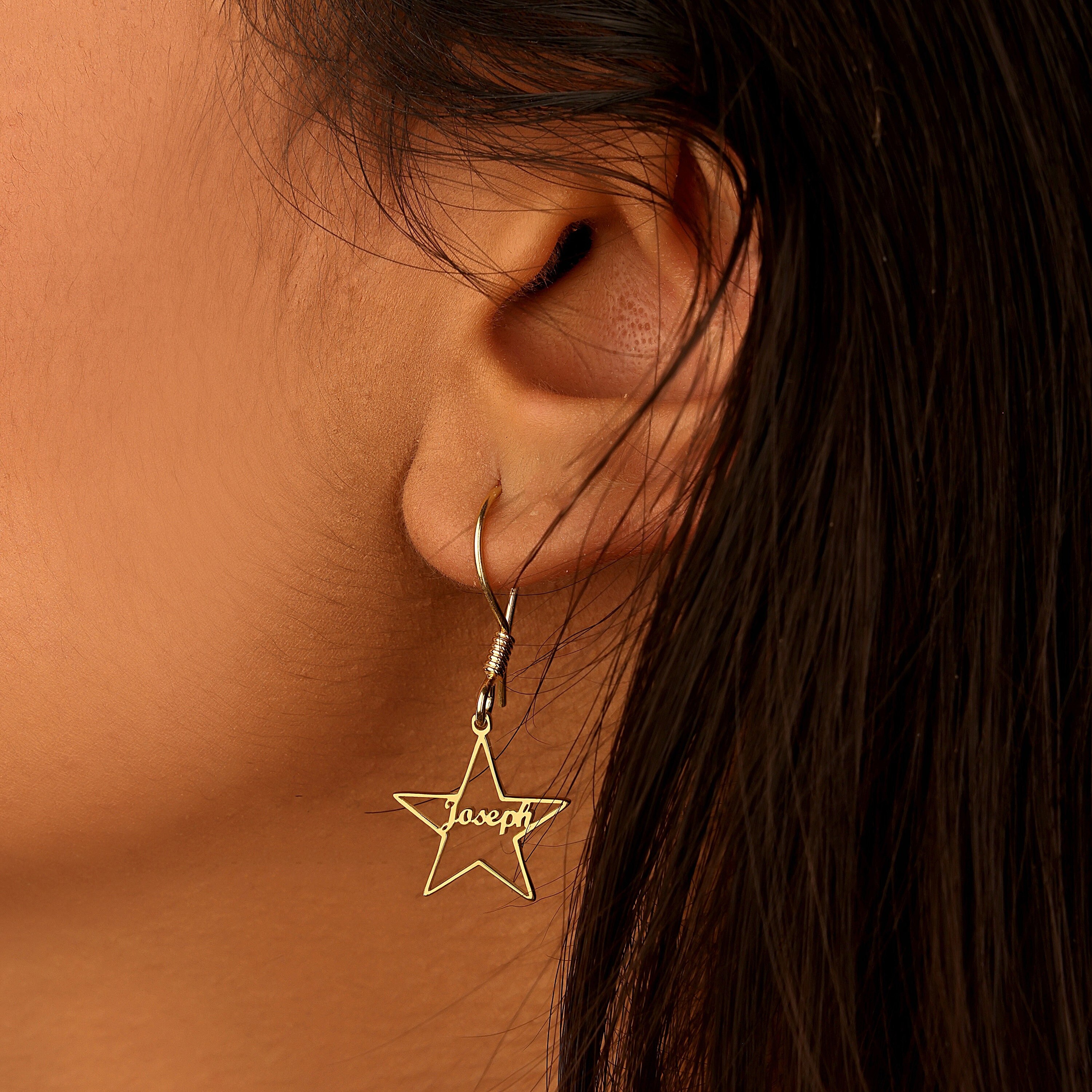 Custom Name With Star Earring, Charming Star-Shaped Name Earrings , Dainty Name Earrings, Gift for Her, Mother's Day Gift, Grandma Jewelry