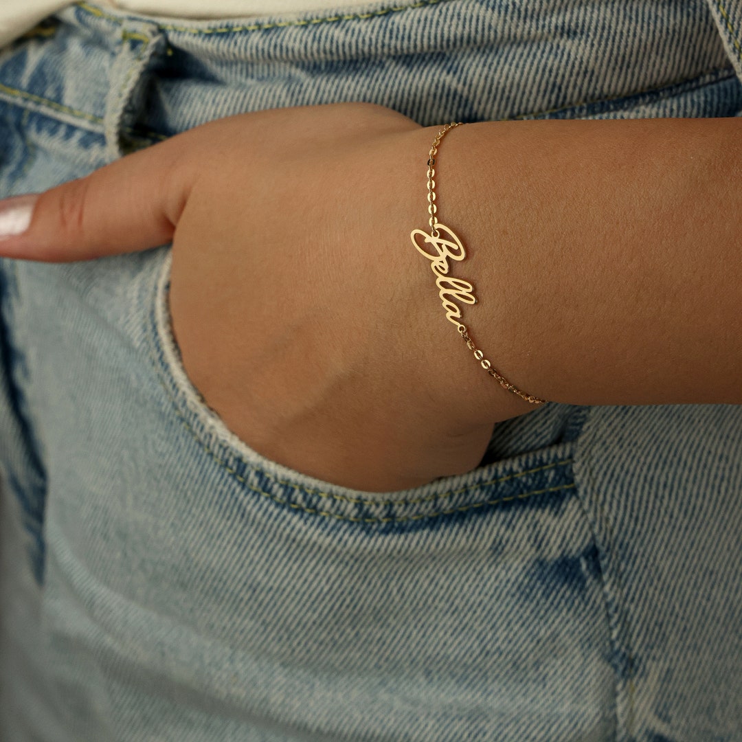 Custom Name Bracelet, 18k Gold Nameplate Bracelet, Personalized Jewelry