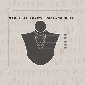 May include: A black mannequin wearing a necklace with different lengths, showing the measurements of 14 inches, 16 inches, 18 inches, 20 inches, and 22 inches.  The text "NECKLACE LENGTH MEASUREMENTS" is at the top of the image.