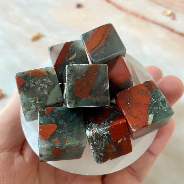 African Bloodstone Cubes | African Bloodstone Tumbled Stones | Bloodstone Crystal Cubes | African Bloodstone Crystals | Healing Crystals