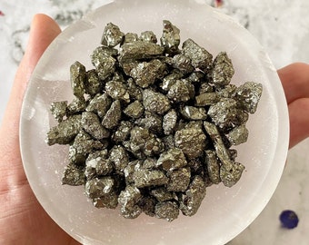 Undrilled Pyrite Chips | Rough Pyrite Granules | Pyrite Nuggets | Small Pyrite Tumbled Stones | 20 Grams or 50 Grams Pyrite Gemstone Chips