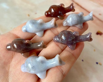 Ocean Jasper Crystal Dolphin | Mini Crystal Dolphin Carving | Carved Crystal Dolphin Figurine | Dolphin Crystal Carving | Dolphin Gemstone