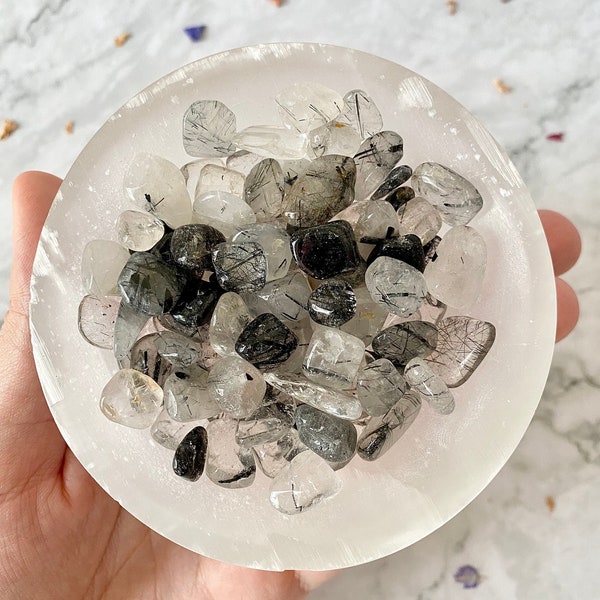 Tourmalated Quartz Chips | Undrilled Tourmalinated Quartz Chips | 20 Grams or 50 Grams Black Rutilated & Tourmalated Quartz Crystal Chips