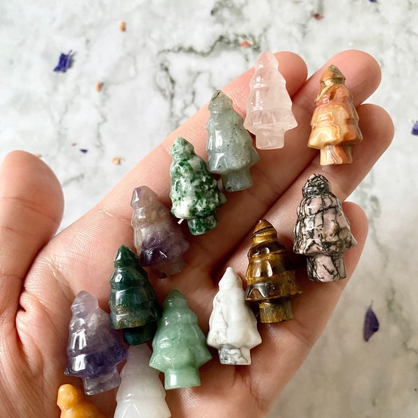 Mini Christmas Tree Crystal Carvings | Mixed Crystal Christmas Tree | Hand Carved Christmas Tree Crystals | A Grade Christmas Tree Carving