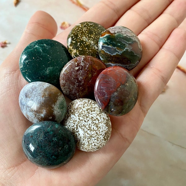 Small Ocean Jasper Palm Stones | Crystal Palm Stones 30 mm | OJ Palm Stones | Ocean Jasper Crystals | Healing Crystals | AA Grade