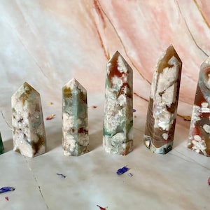 Green Flower Agate Tower | Green Flower Agate Crystal Tower | Green Sakura Agate Crystals | Druzy Green Flower Agate Point | AA Grade