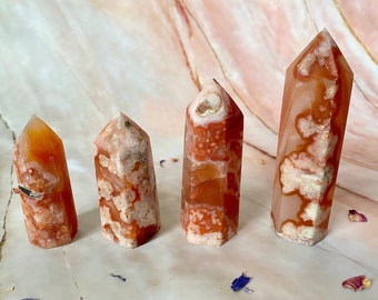 Carnelian and Flower Agate Points | Carnelian Flower Agate Crystal Tower | Carnelian Flower Agate Tower | Cherry Blossom Agate | AA Grade