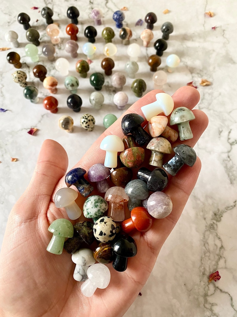 Natural Hand Carved Mini Crystal Mushrooms | Mini Quartz Crystals | Healing Mushrooms | Mini Mushroom Figurines | Mini Toadstool Crystals 