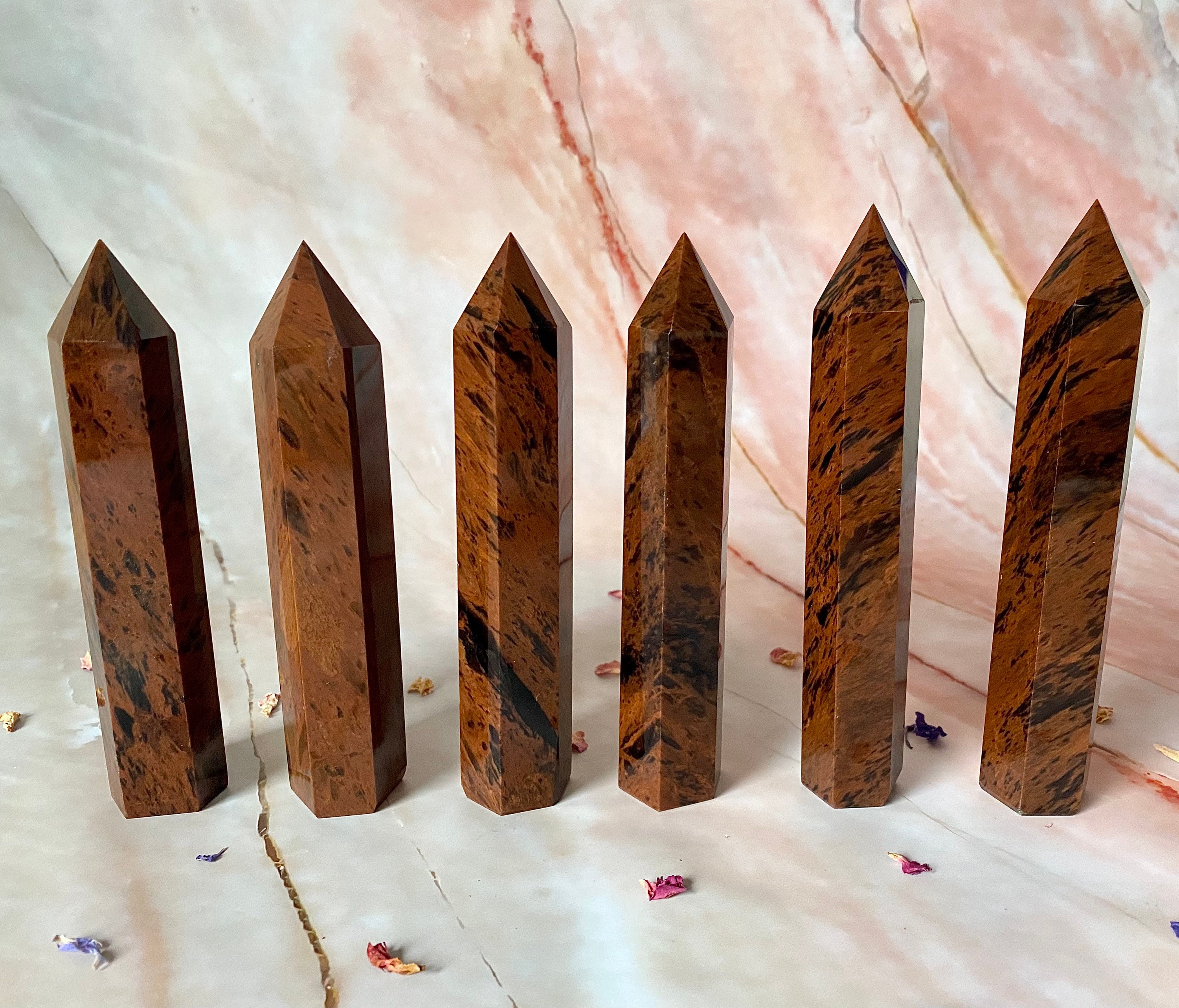 NATURAL MAHOGANY OBSIDIAN CARVED FACETED POINT GEMSTONE CRYSTAL POINT 