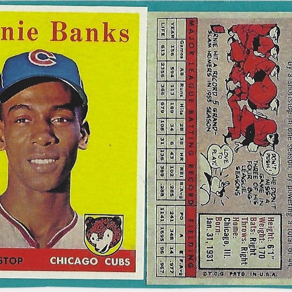 Ernie Banks 1958 Novelty Card "Mr. Cub"  #310  Reprint Cubs