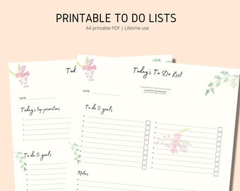 A4 Printable to do list | Daily Planner, Wellness, Daily Checklist, Printable Planner