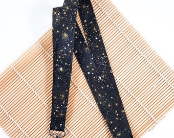 Cosmic Skies Stars Black/Gold Metallic lanyard, lanyard holder, fabric Id holder, breakaway key chain,