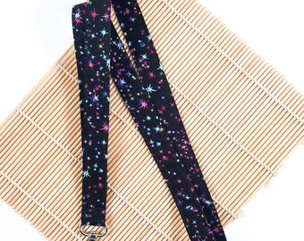 Pink and Aqua Stars Lanyard: Breakaway ID Holder, Fabric Keychain