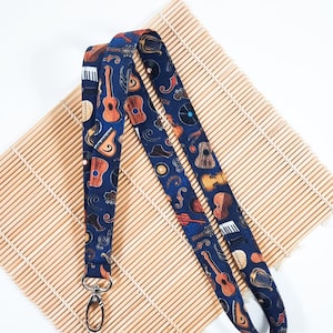 Musical Instruments Lanyard, Musicians Badge Holder, Breakaway ID Card Holder, Fabric Keychain, Music Teacher Gift UK