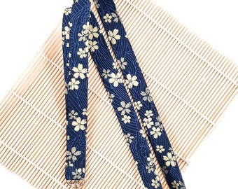 Navy Wave Sakura lanyard, Kimono cherry blossom lanyard, breakaway Id holder, Japanese fabric key chain, Japanese gift UK