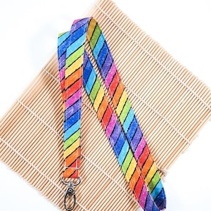 Rainbow Stripe Lanyard, LGBTQ Lanyard, Breakaway ID Badge Holder, Fabric Keychain, Teacher Gft UK
