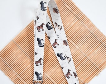 Horse Lanyard: Cream Cotton Fabric ID Holder, Breakaway Keychain