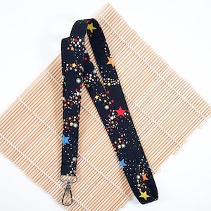 Milky Way Galaxy lanyard, Multicolour star fabric Id holder, breakaway keychain, Student gift UK