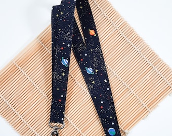 Black Planet Starry Night Lanyard, Outer Space Lanyard , Galaxy ID Badge Holder, Teacher Gift
