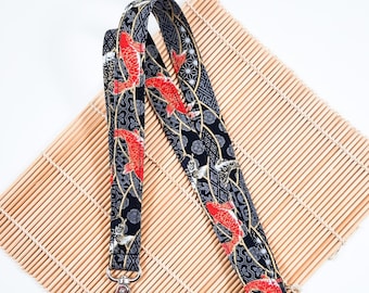 Kimono Koi Fish lanyard, Japanese lanyard holder, metallic fabric Id holder, breakaway key chain, Teacher gift UK