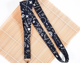 Maths lanyard, Geometry lanyard holder, monochrome Id holder, Fabric key chain, Teacher gift UK