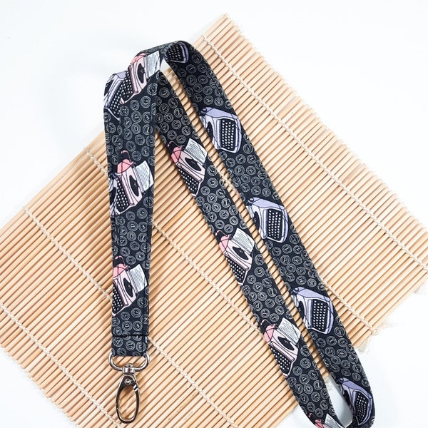 Literary lanyard, Typewriters lanyard holder, fabric Id holder, breakaway key chain, Student gift UK