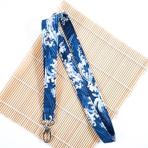 Crashing Wave Lanyard, Japanese Fabric Badge Lanyard, Breakaway ID Card Holder, Japanese Keychain, Teacher Gift UK