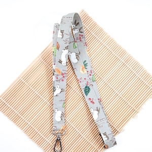 Meadow Wild Rabbits lanyard, Woodland bunny ID key holder, breakaway neck keychain, Rabbits lover gift