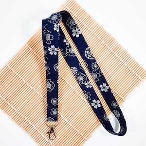 Kimono Cherry Blossom Lanyard: Japanese Cotton ID Badge Holder