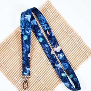 Cordón de medusa azul marino, porta credencial de algodón, llavero desmontable