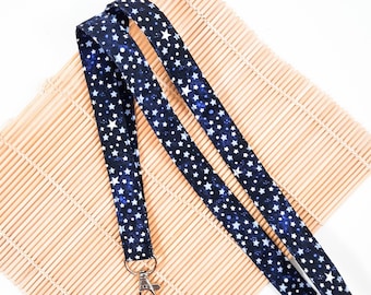 Navy Star Lanyard: Solar System Cotton ID Holder