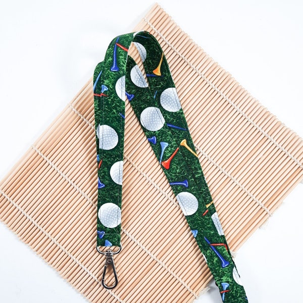 Golf lanyard, Golf Balls & Tees lanyard holder, fabric Id holder, breakaway key chain, golf lover gift UK